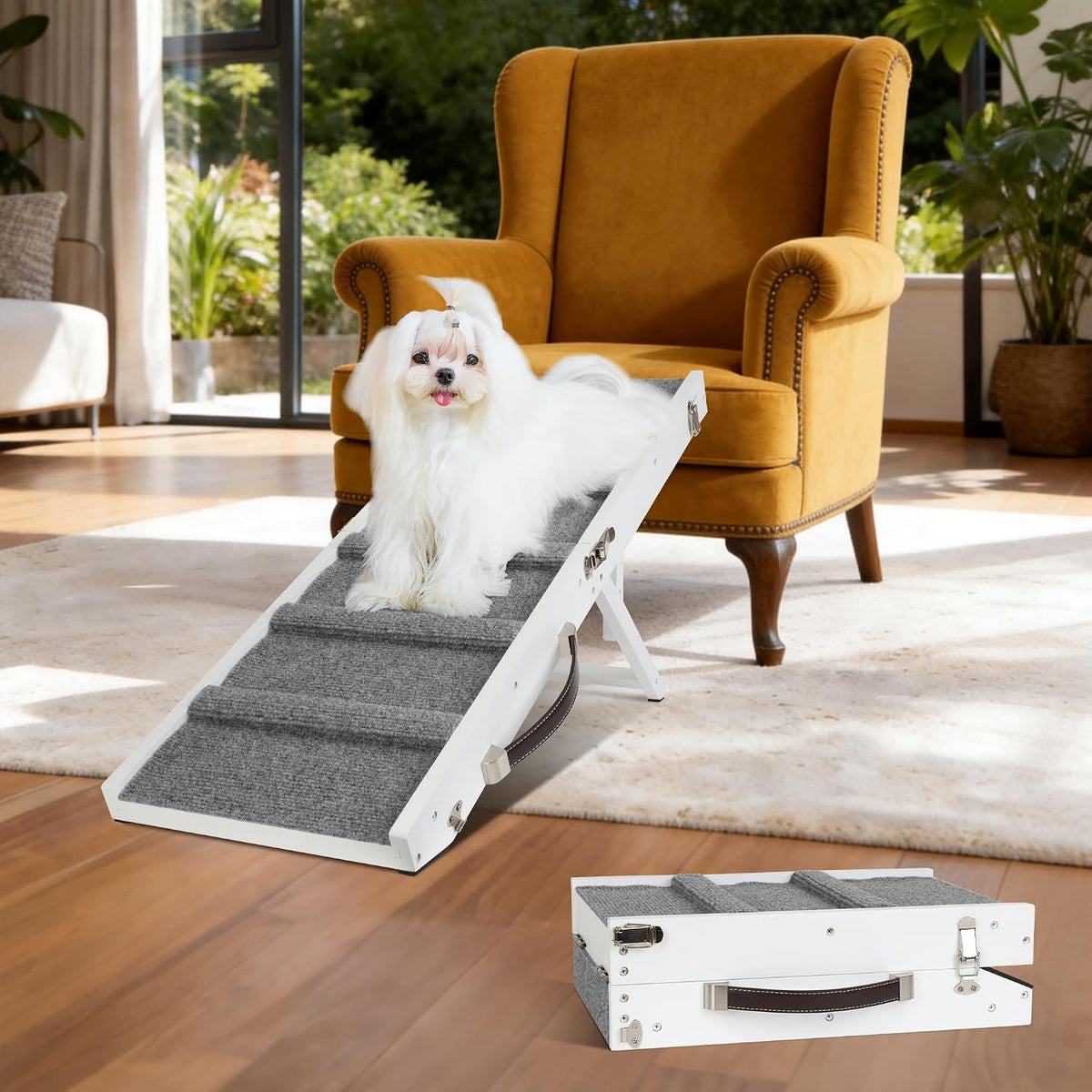 Dog Ramp for Small Dogs Foldable Pet Ramp for Couch Sofa (White)