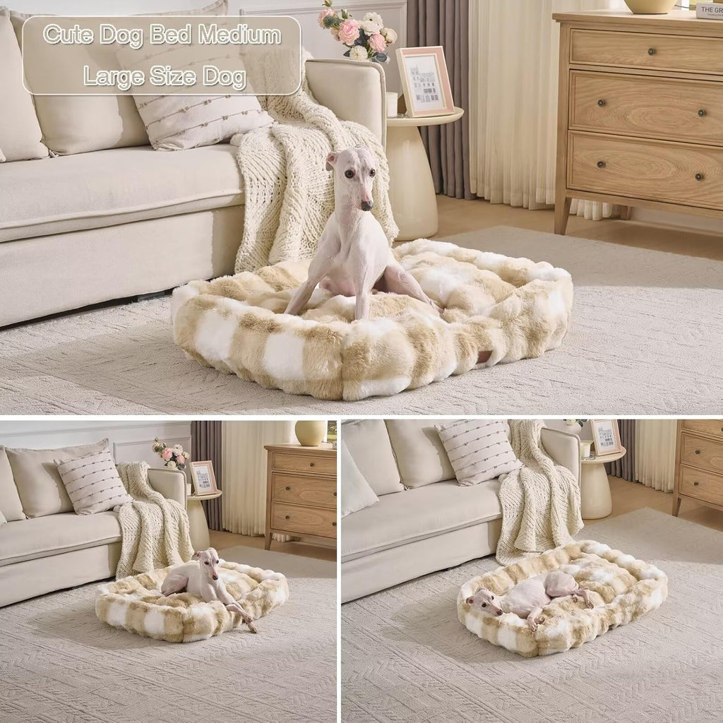 Washable Orthopedic Dog Bed,Rectangle Fleece & Luxury Pet Bed with Removable Zipper Cover & Anti-Slip Bottom,Suitable for Medium Large Dogs,30x25x7.5inches,Cream and Came