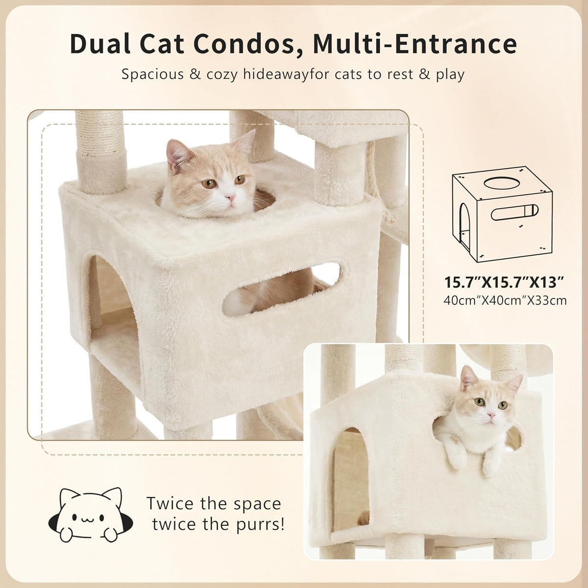 Heybly Cat Tree, 74.8-Inch Spacious & Tall Cat Tower for Large Cats HCT062MJ