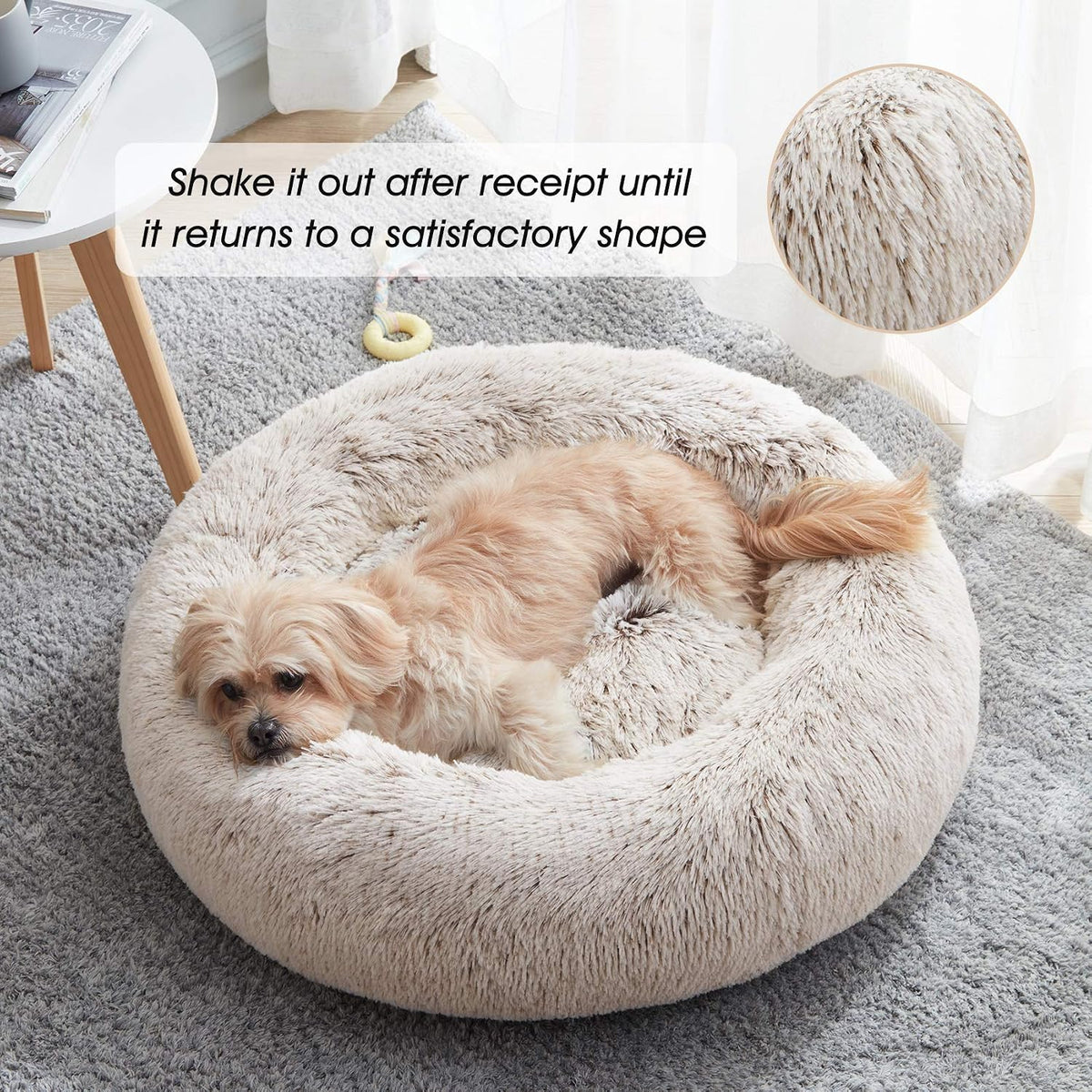 Western Home Calming Donut Small Medium Pet Dog Bed Washable,27"White Khaki