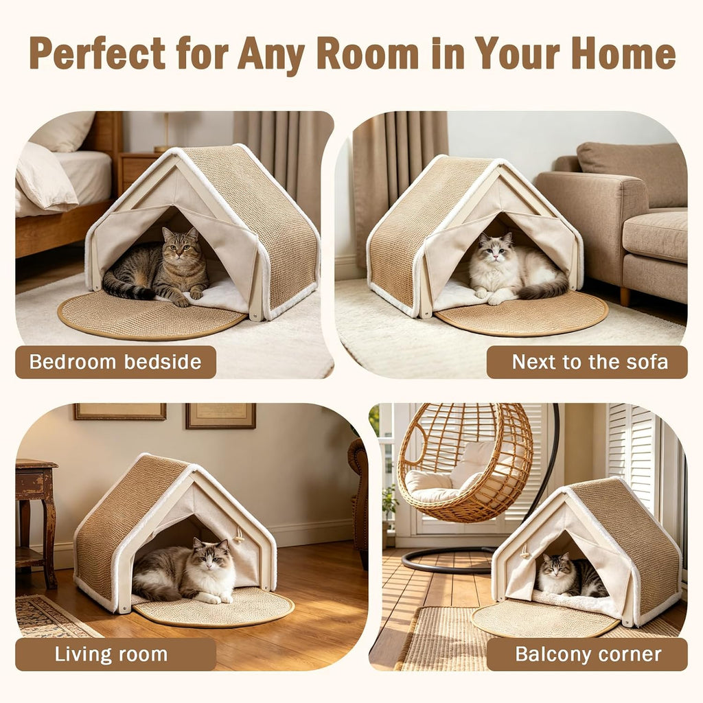 Indoor Cat House with Sisal Scratcher Mat cat Tent