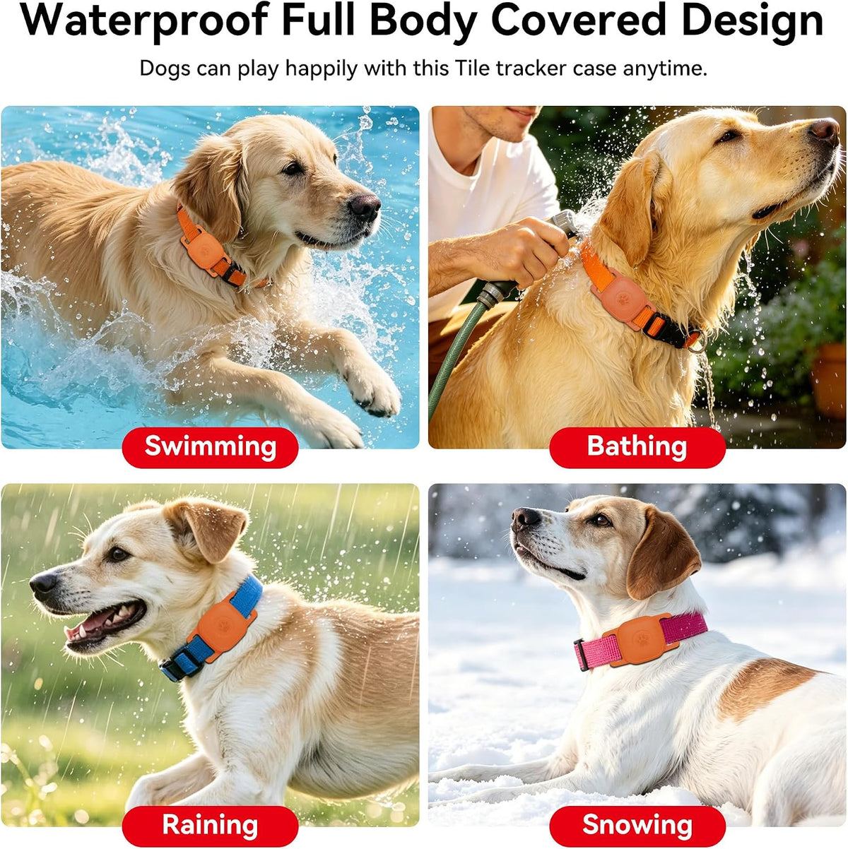 DDJ 2-Pack Waterproof Dog Collar Holder for Tile Mate Tracker, Durable Silicone Life360 Tile Case for Cat &Pet Collars Without Shaking, Anti-Lost Full Body for Tile Cover, Easy to Install, Orange