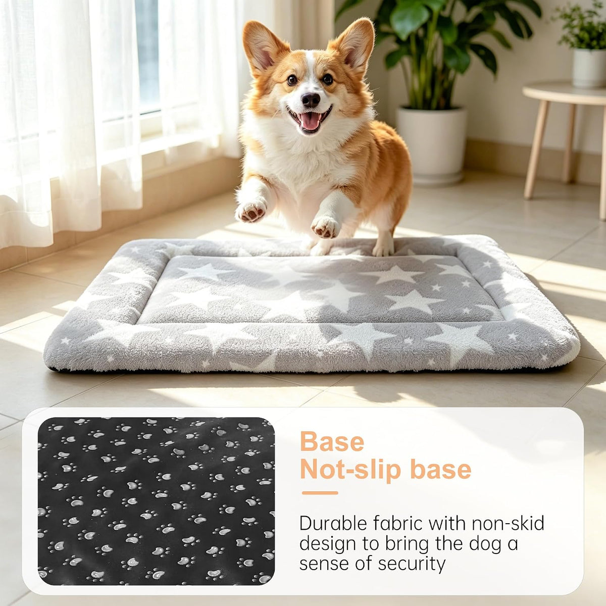 Dog Bed Mat, Reversible Crate Pad & Cute Dog Bed - Machine Washable Kennel Mat with Ultra Soft (Big&Small Stars Gray, 24" L*18" W*1.5" Th)