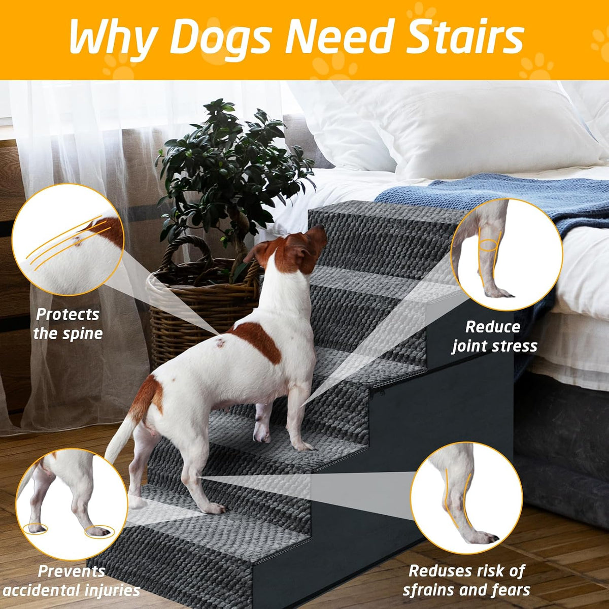 23" H Dog Stairs for Small and Medium Dogs 5-Step Ramps for High Beds and Couch Non-Slip Extra Wide Pet Stairs for Old Dogs and Puppy and Cat - Stable & Durable with Machine Washable Cover Indoor