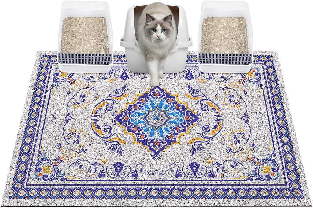 Glittme Cat Litter Mat with Non-Slip Bottom Litter Box Mat 40"x30" Litter Trapping Mat Easy to Clean Washable Cat Food Mat for Kitty,XL