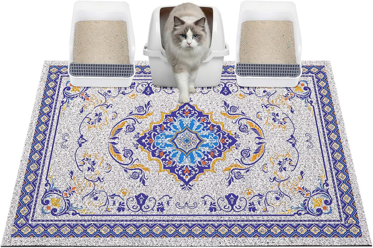 Glittme Cat Litter Mat with Non-Slip Bottom Litter Box Mat 40"x30" Litter Trapping Mat Easy to Clean Washable Cat Food Mat for Kitty,XL
