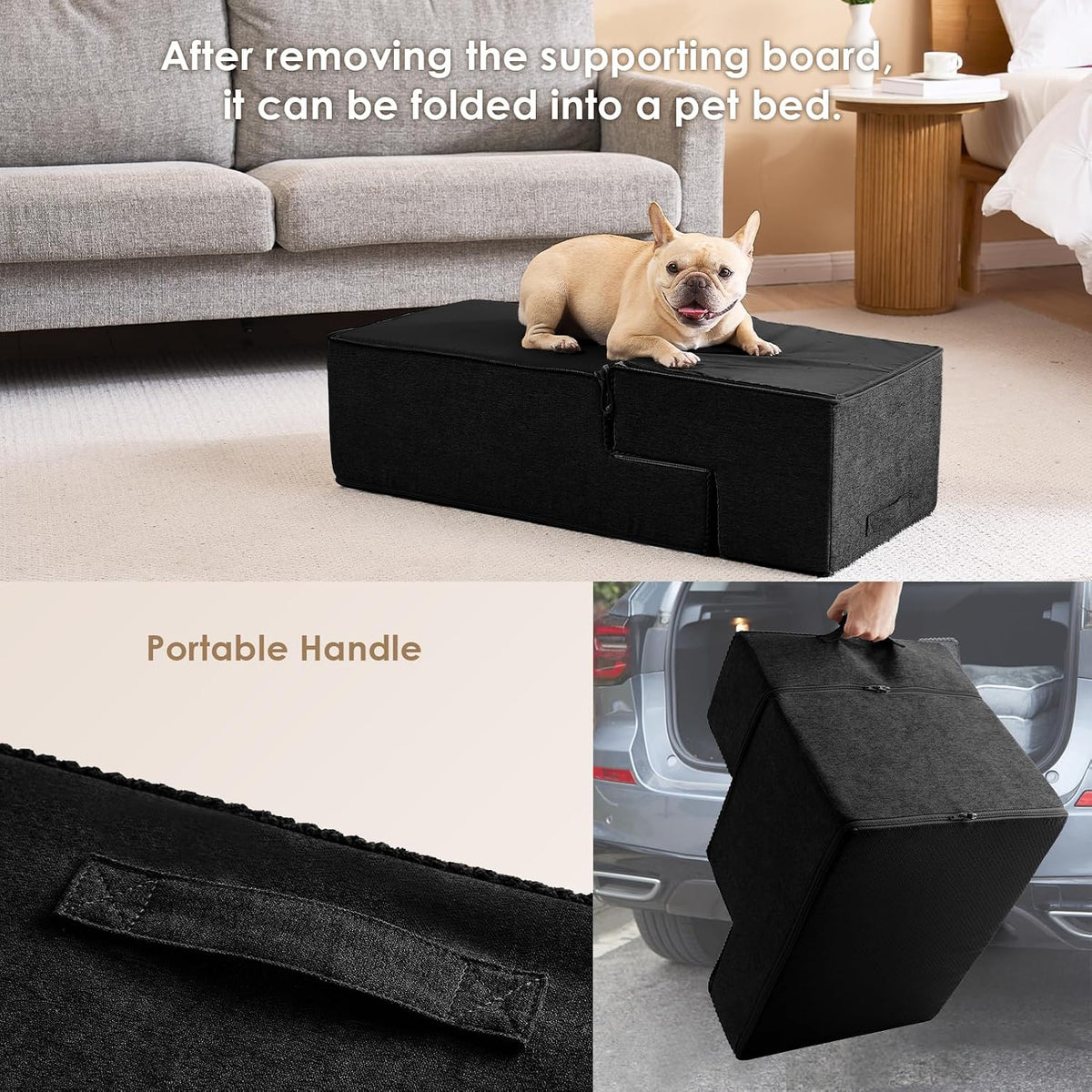EHEYCIGA Dog Stairs for Bed 20" H, 4-Step Extra Wide Dog Steps, Black