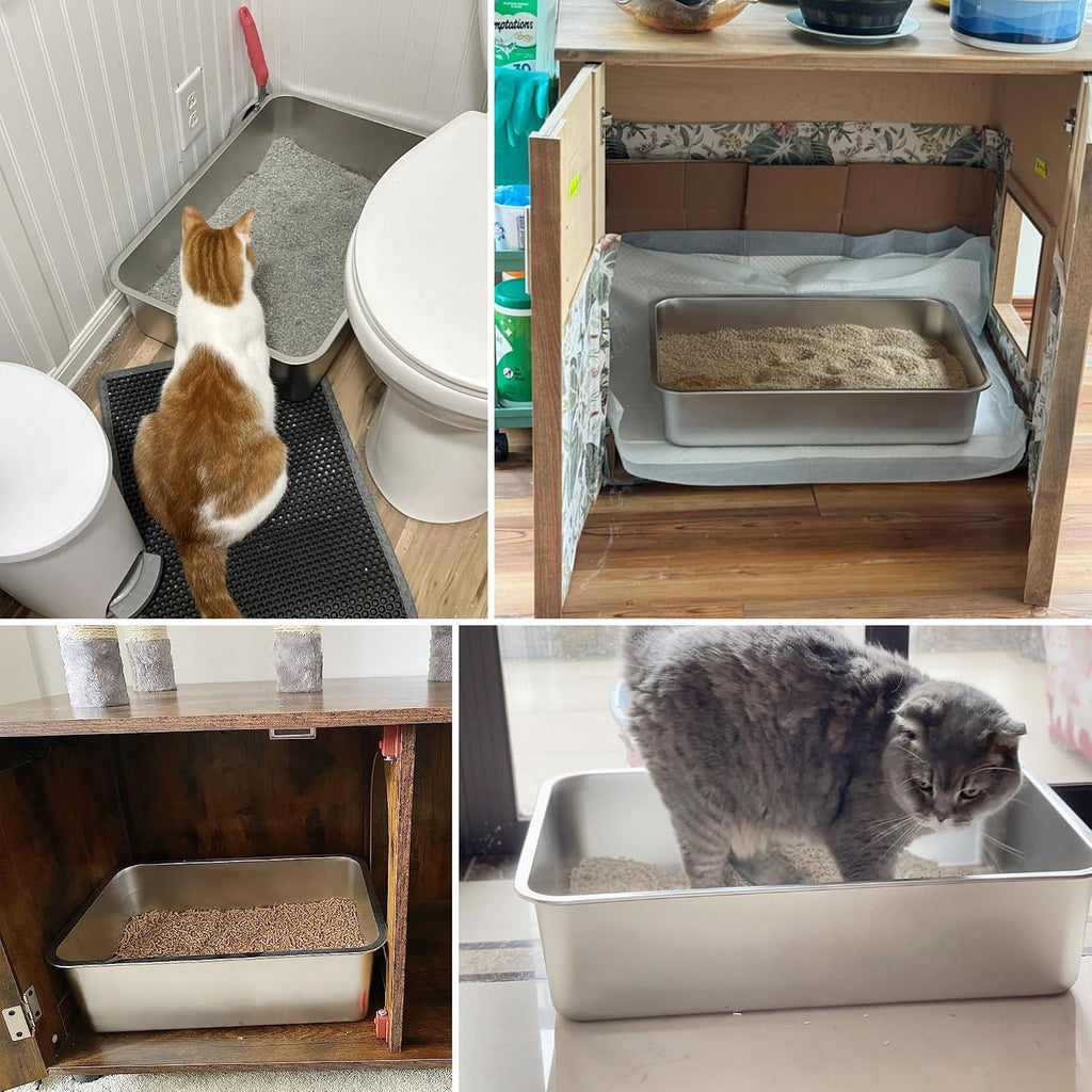 Stainless Steel Cat Litter Box,Medium Metal Litter Box 2pcs | 2 Pack Box for Cats,Easy to Clean,Indoor,Cat LitterBox for kitty/Kitten Rabbit,Litter Pan,No Smell