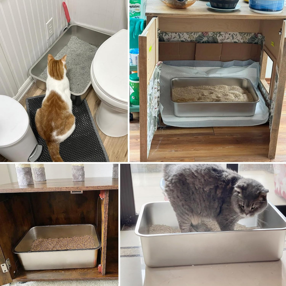Stainless Steel Cat Litter Box,Medium Metal Litter Box 2pcs | 2 Pack Box for Cats,Easy to Clean,Indoor,Cat LitterBox for kitty/Kitten Rabbit,Litter Pan,No Smell