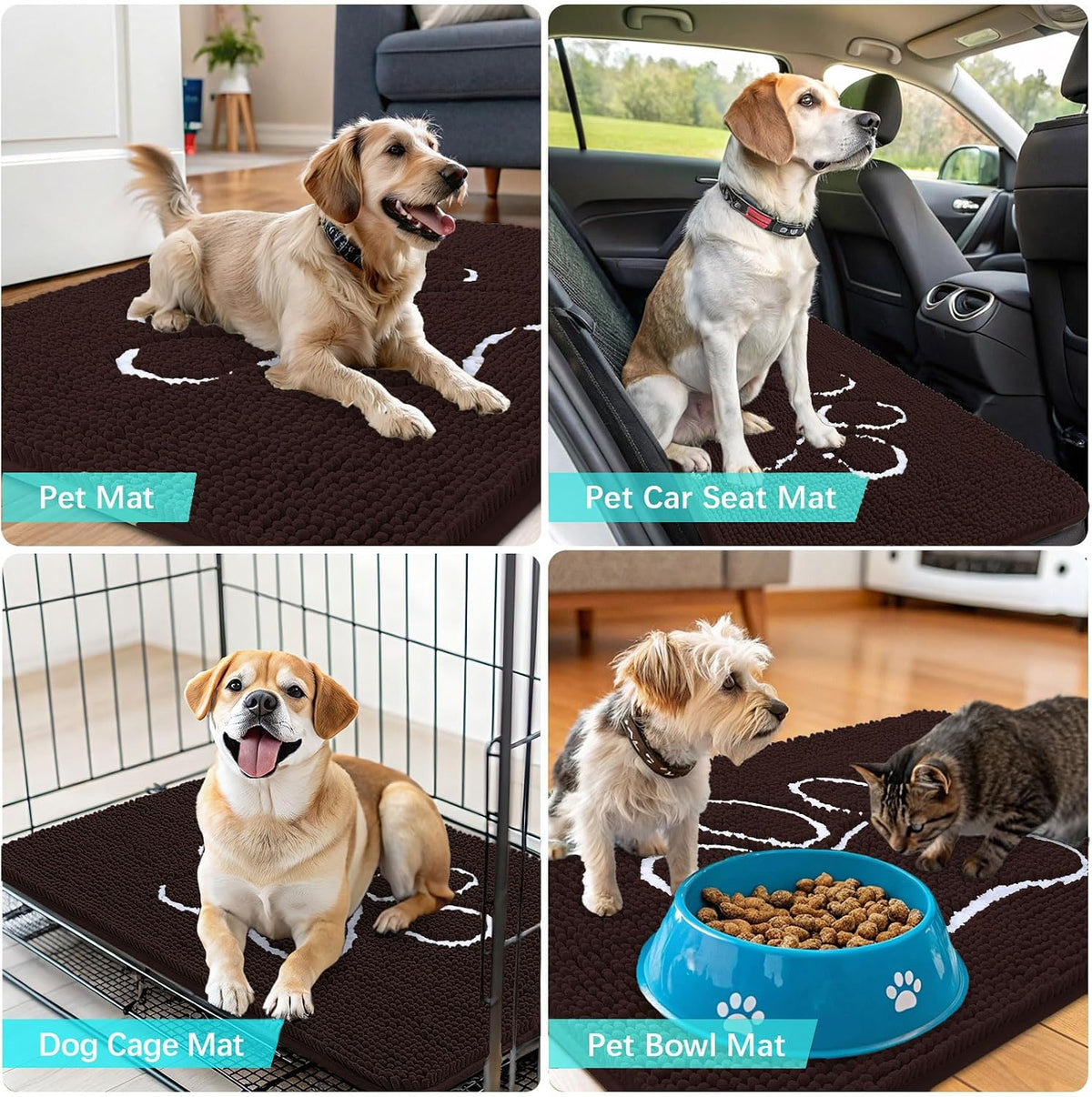 OLANLY Dog Door Mat for Muddy Paws 24x16, Paw Print Design Chenille Mud Mat