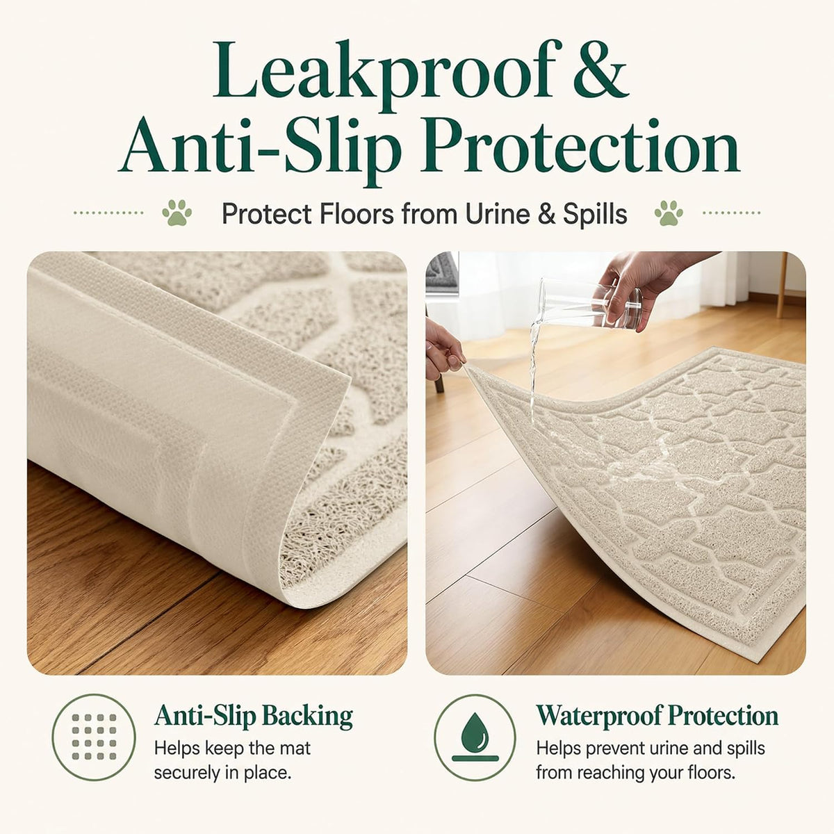 Yimobra Cat Litter Mat, Waterproof Litter Trapping Mat, 24x20, Beige | PVC Litter Box Mat with Non Slip Backing, Easy Clean Surface and Scatter Control Design for Cleaner Floors