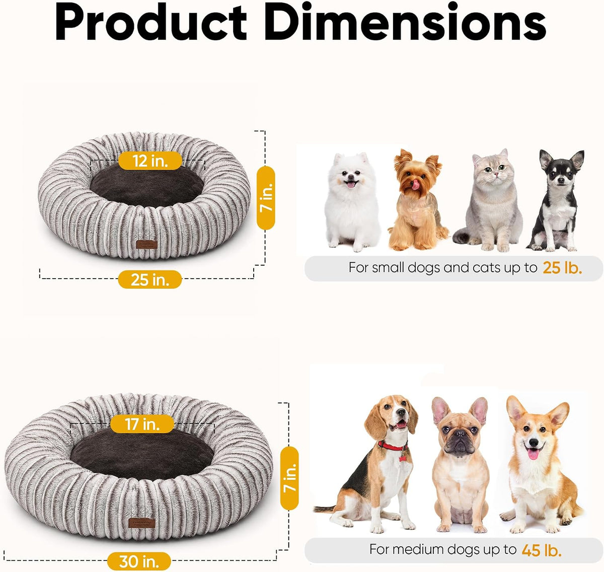 FUKUMARU Dog Bed, 30" Orthopedic Dog Beds for Medium Dogs, Donut Cat Beds