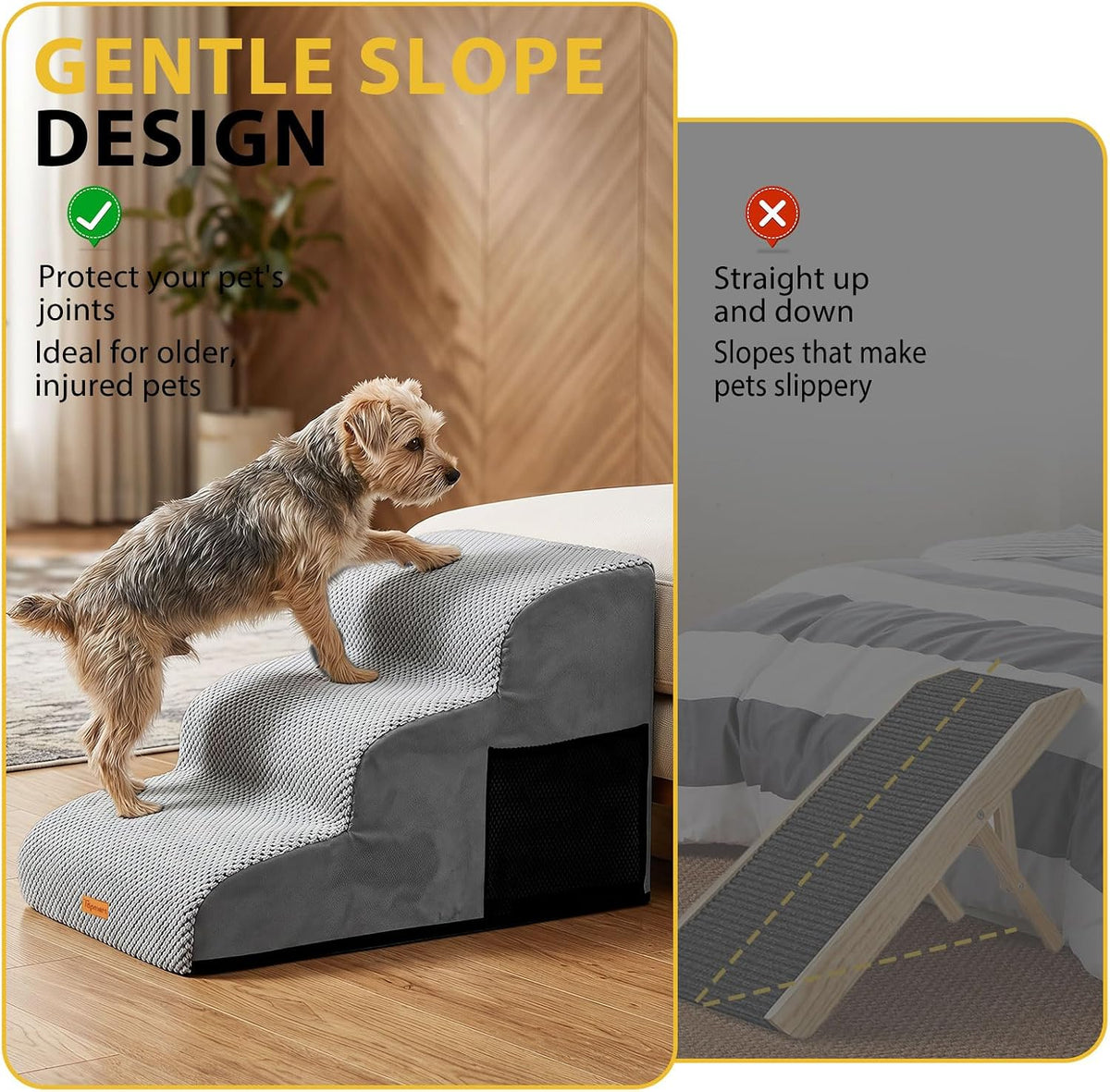 Dog Stairs for Small Dogs, 3-Step Non-Slip Foam Pet Steps for Couch Bed