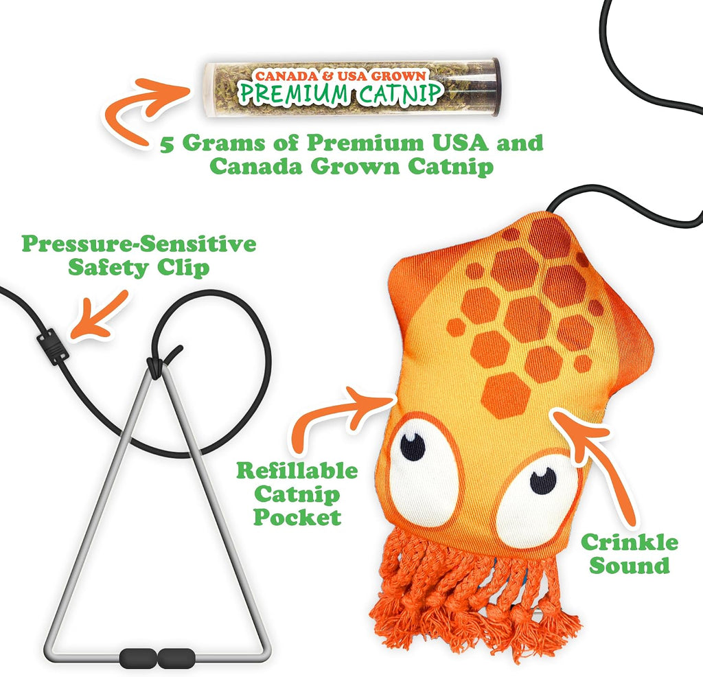 Meowijuana Jump 'n' Jamb Door Hanging Squid Cat Toy | Refillable Plush