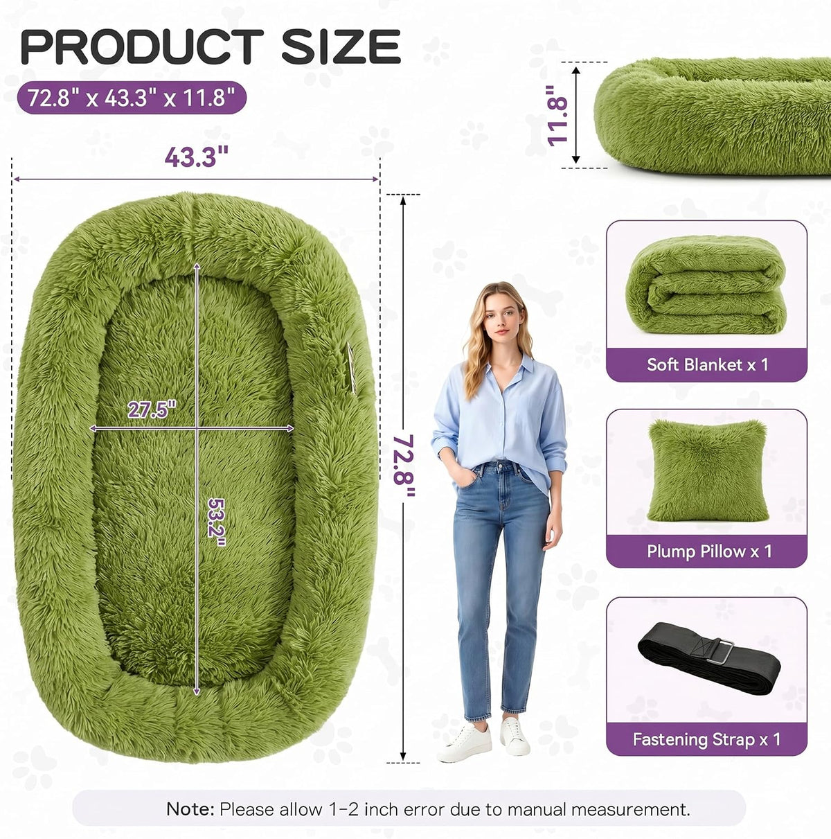 Human Dog Bed, Oversized Plush Lounger Bed with Plump Pillow and Blanket