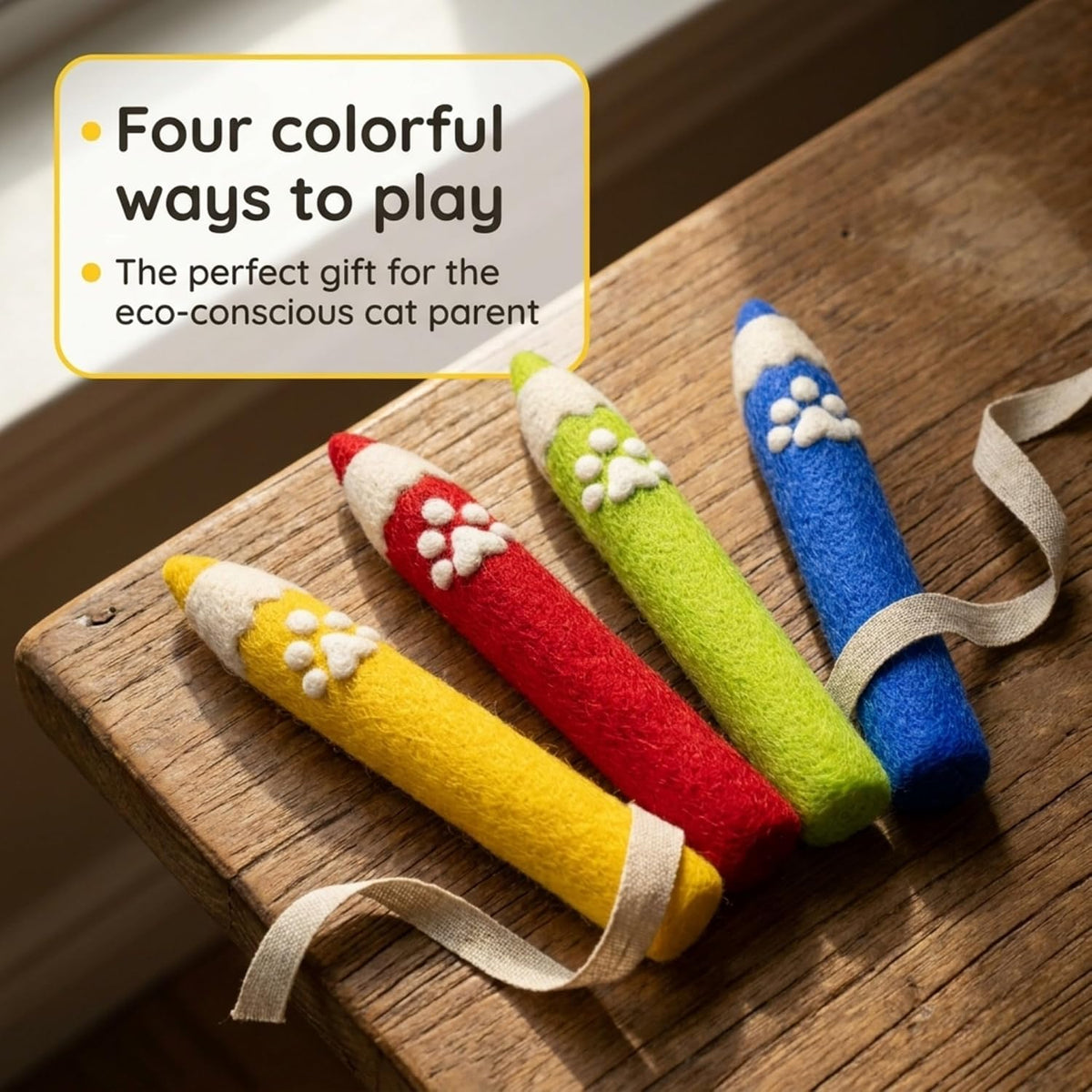 Glaciart One Catnip Crayons for Cats, 4 Pack Handmade Wool Felt Cat Toys with Catnip for Kittens & Indoor Cats