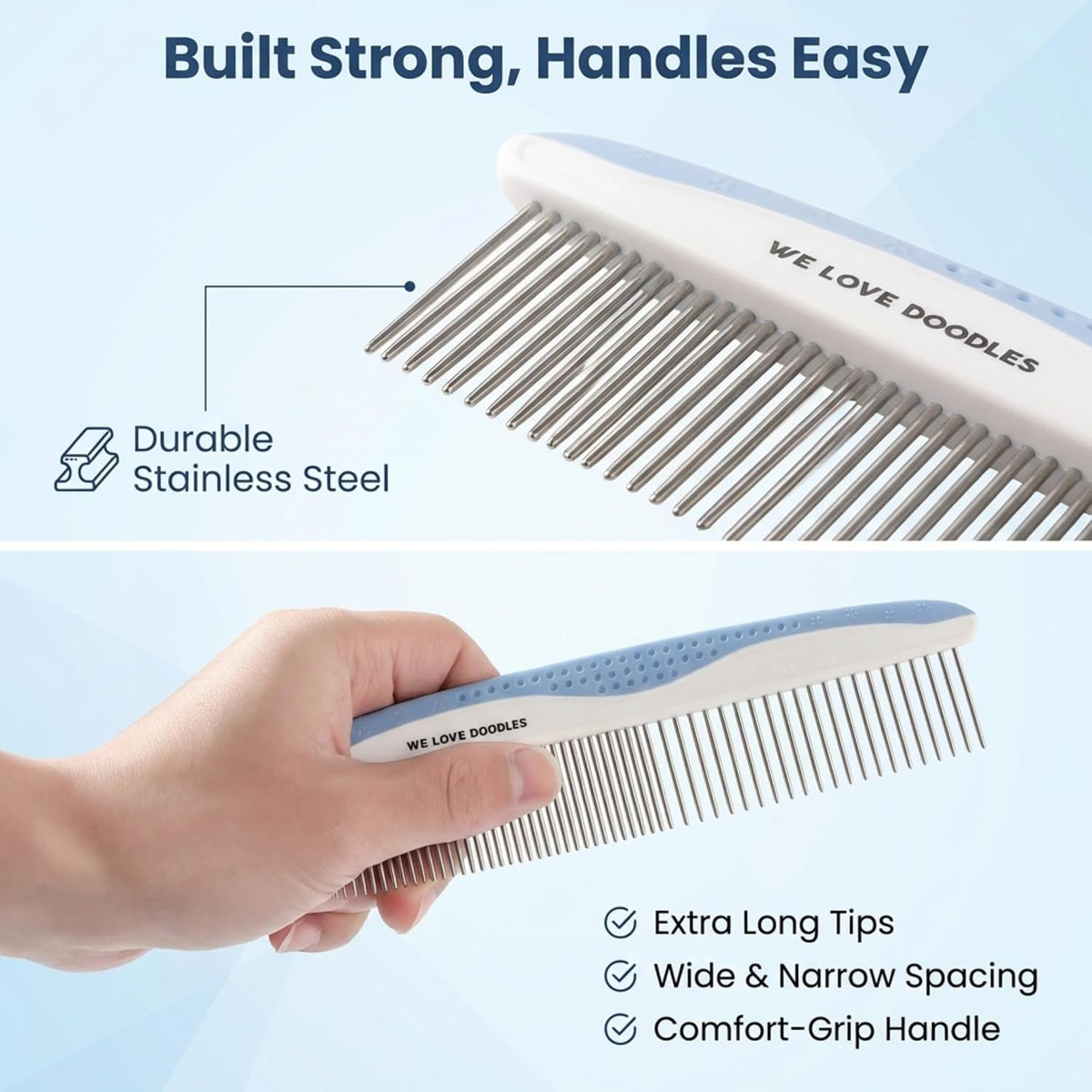 We Love Doodles Flea Comb for Dogs and Metal Dog Grooming Comb | Dog Face Comb | Fine Tooth Tear Stain Remover Metal Comb | Removes Tangles & Matts | Dematting Pet Combs | Detangler for Matted Hair