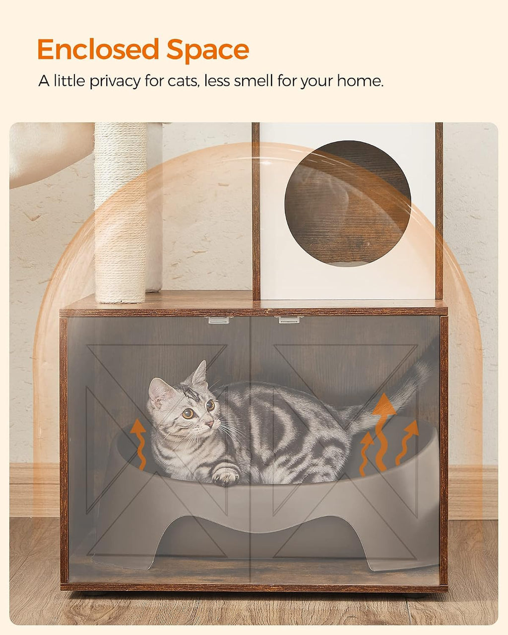 Feandrea Cat Tree with Litter Box Enclosure, 59-Inch, 2-in-1 Condo