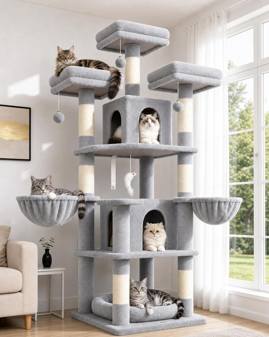 Globlazer Big XL Cat Tower for Indoor Multiple Cats, F68B, Light Grey