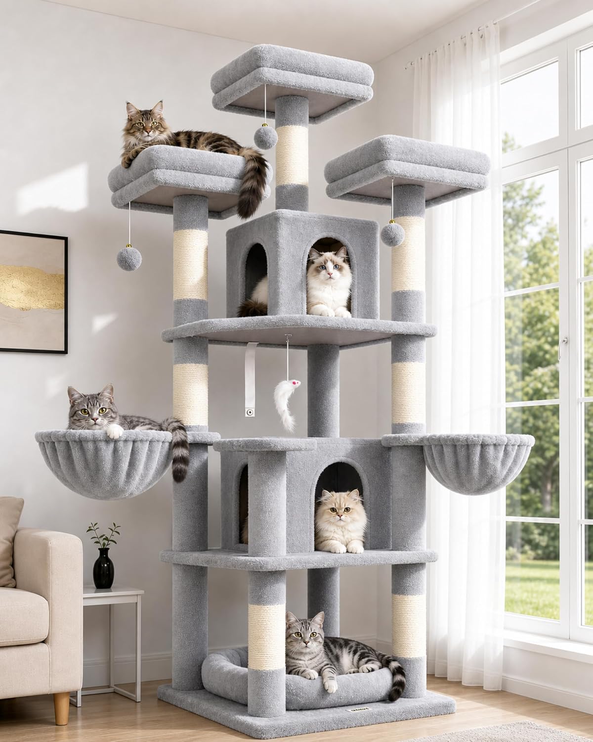 Globlazer Big XL Cat Tower for Indoor Multiple Cats, F68B, Light Grey