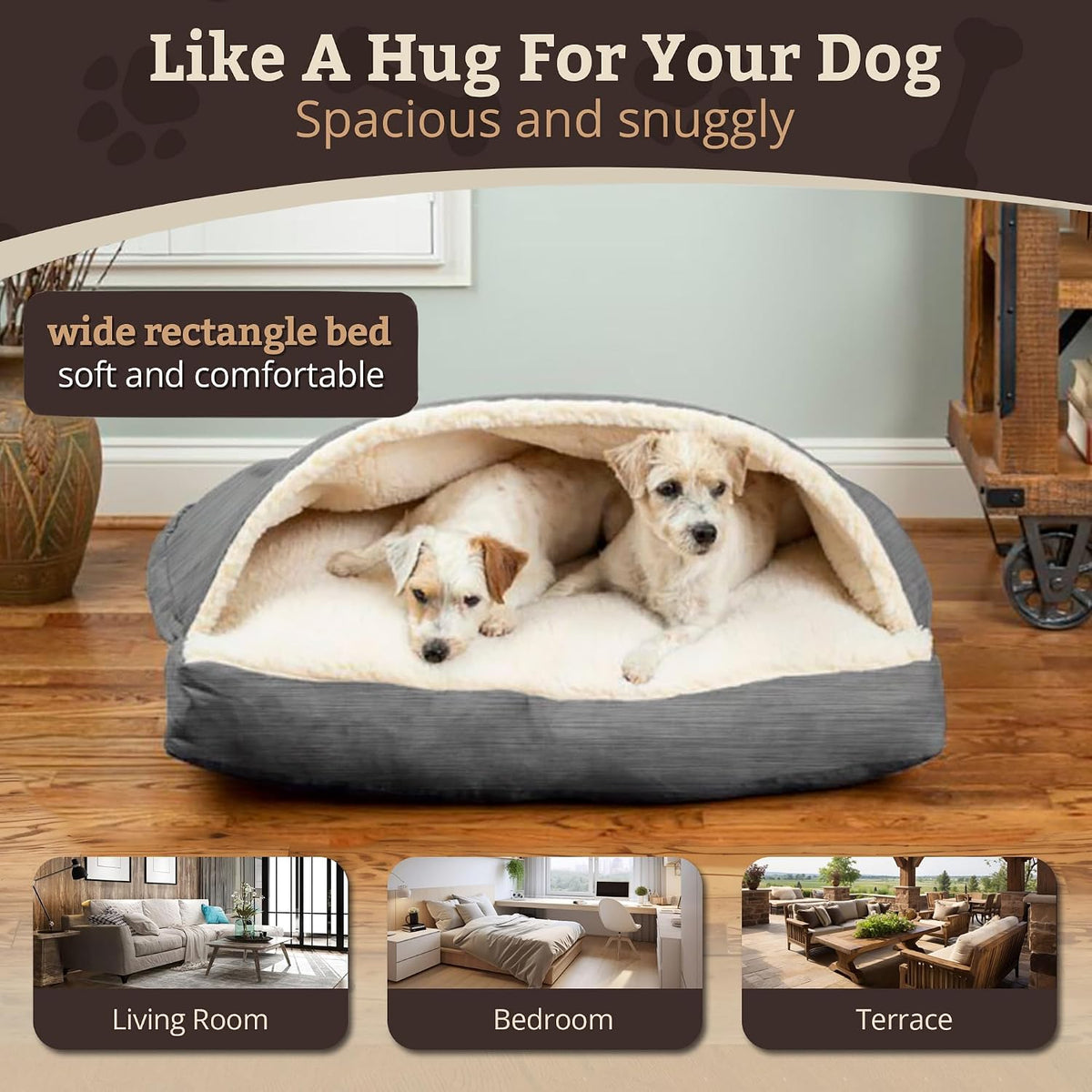 Snoozer Rectangle Cozy Cave Dog Bed, Hooded Dog Bed, Heather Gray (L)