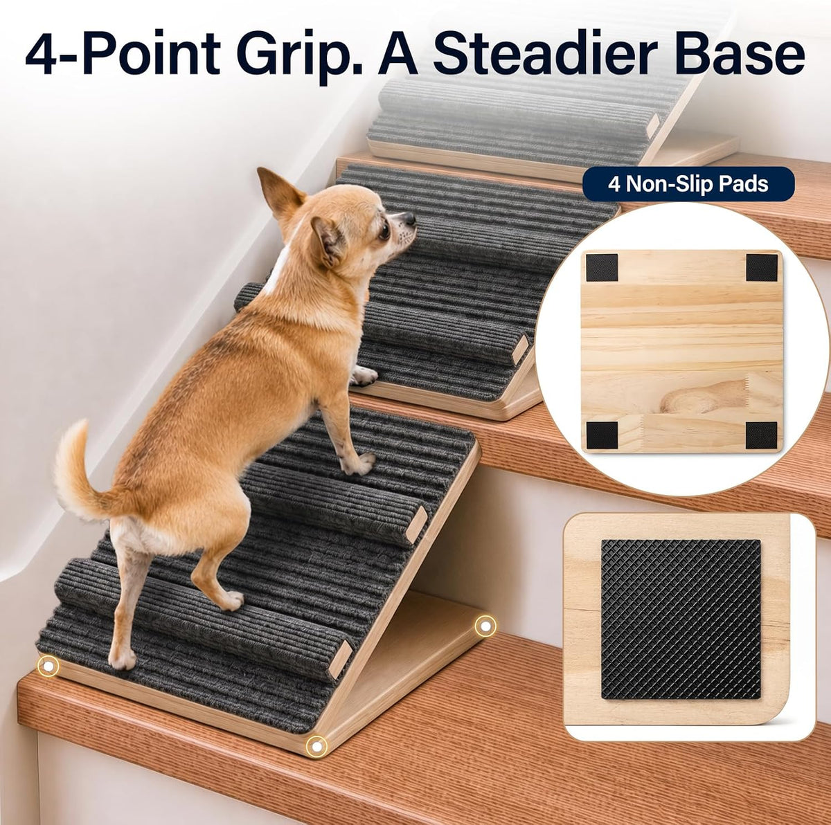 2 Pack Adjustable Wooden Dog Ramp for Stairs, Small & Senior Dogs