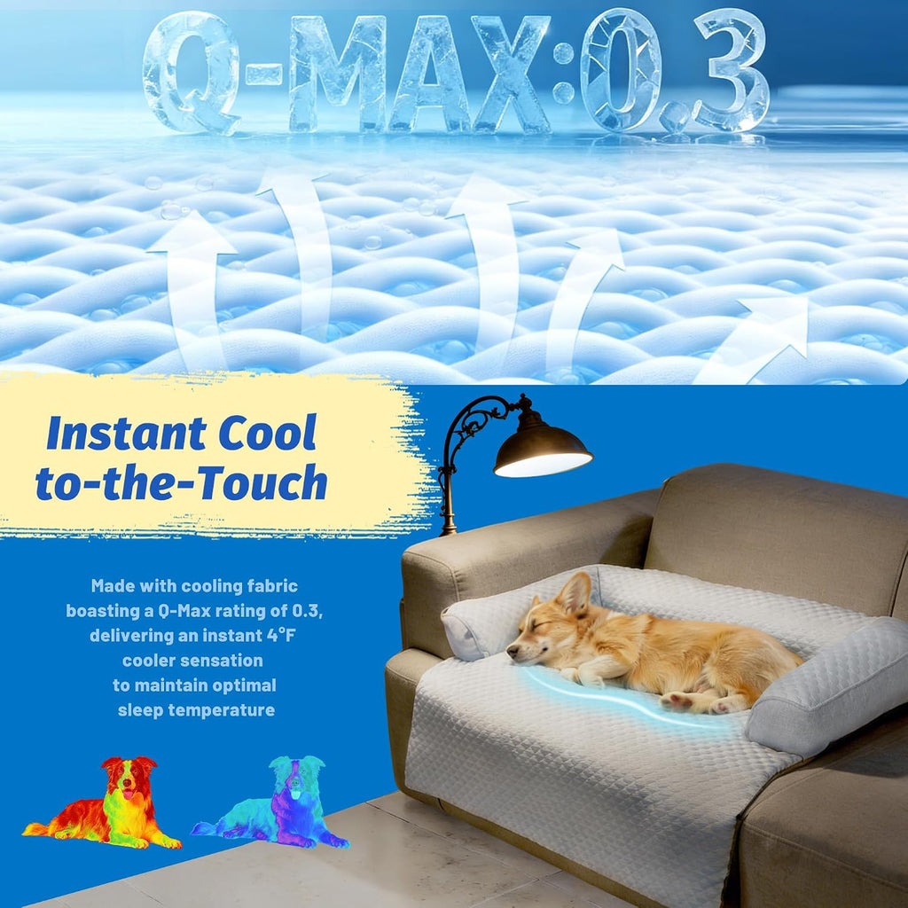 WATANIYA PET Cooling Dog Bed, Washable Cooling Mat for Large Dogs with Removable Cover, Self Cooling Couch Cover for Dog, Non-Slip Dog Couch Bed, 41x37 Inch, Blue