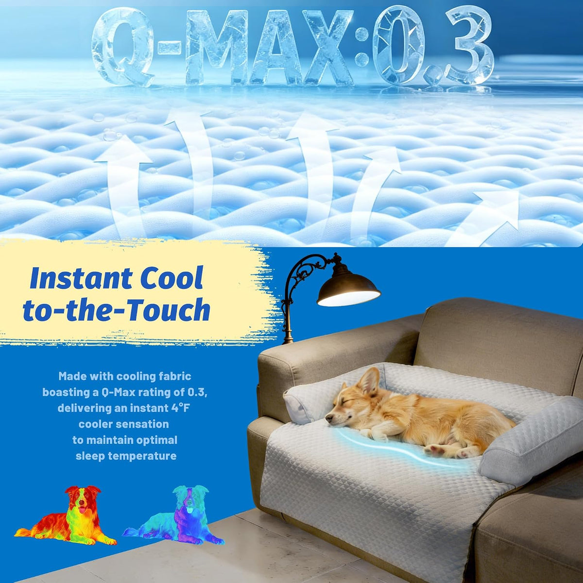 WATANIYA PET Cooling Dog Bed, Washable Cooling Mat for Large Dogs with Removable Cover, Self Cooling Couch Cover for Dog, Non-Slip Dog Couch Bed, 41x37 Inch, Blue