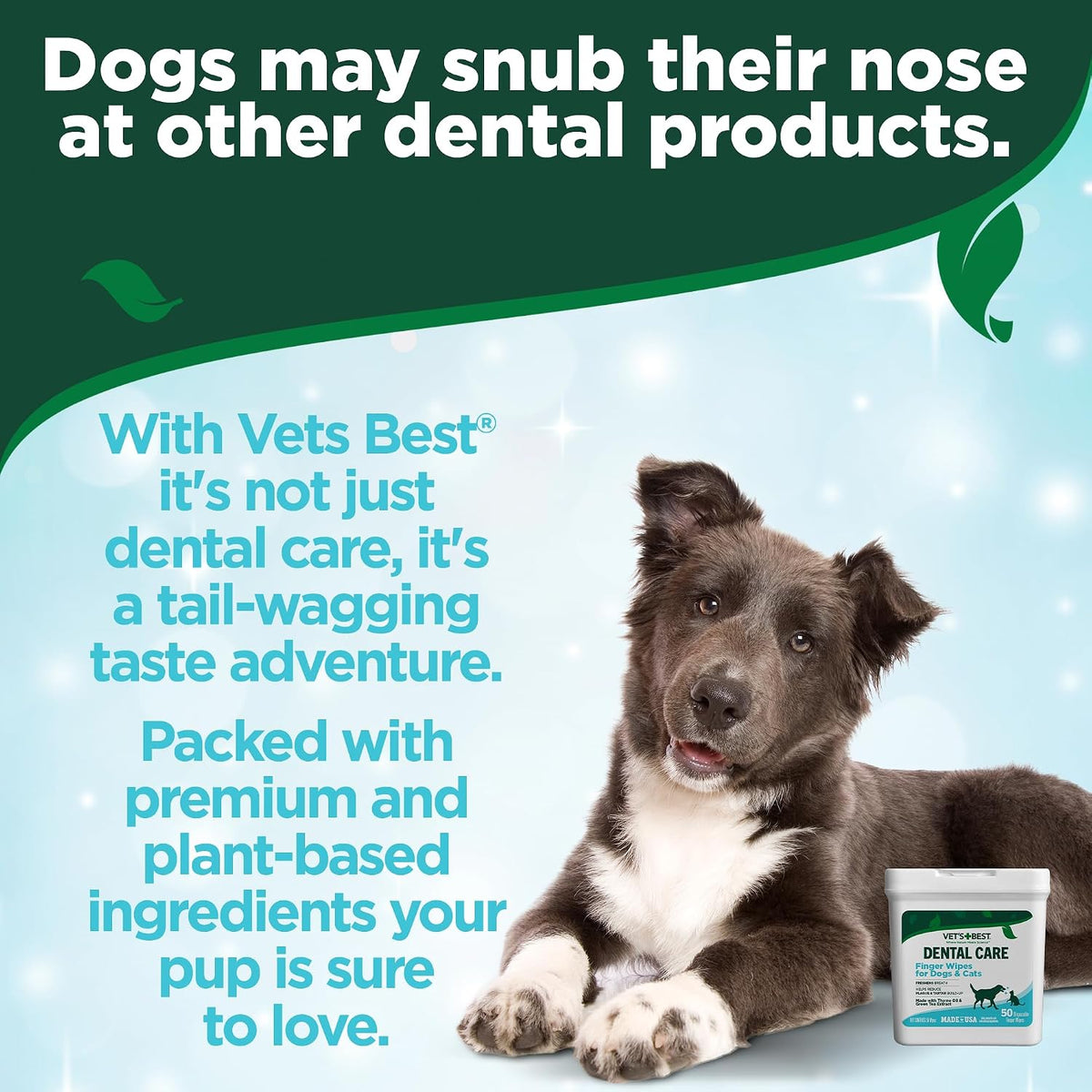 Vet's Best Dental Care Finger Wipes (2 Pack) for Dogs & Cats - 50ct