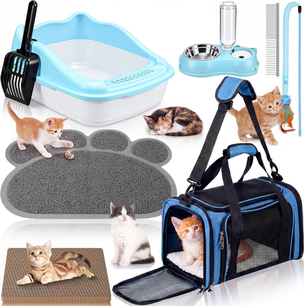 8 Pcs Kitten Supplies Starter Kit Cat Starter, Handbag, Blue