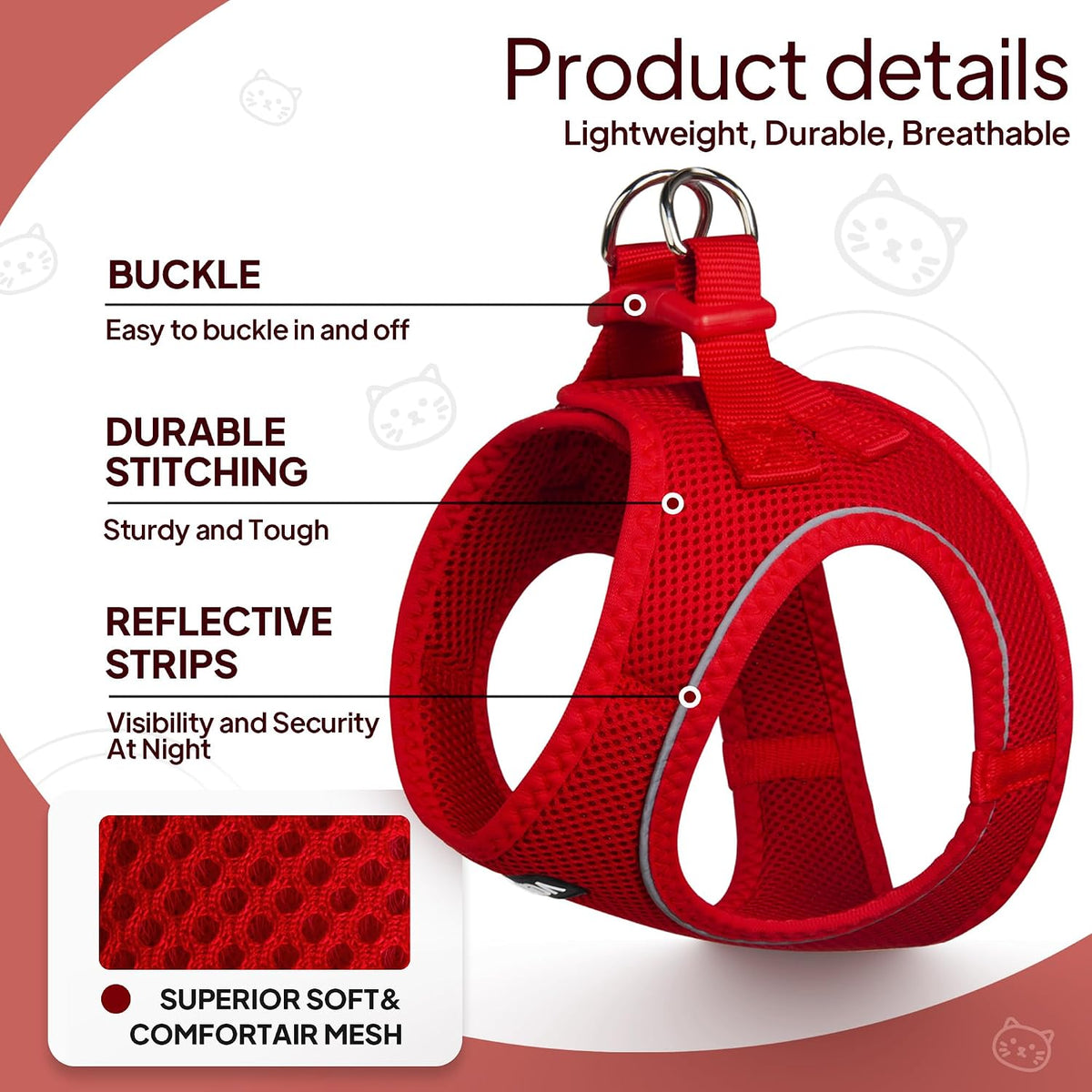 Twoear Cat Harness and Leash Set, Escape Proof Kitten Harness for Walking