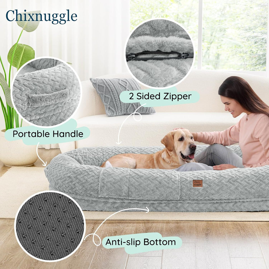 ChiXnuggle Orthopedic Human Dog Bed,with Faux Fur Washable Cover,Blanket