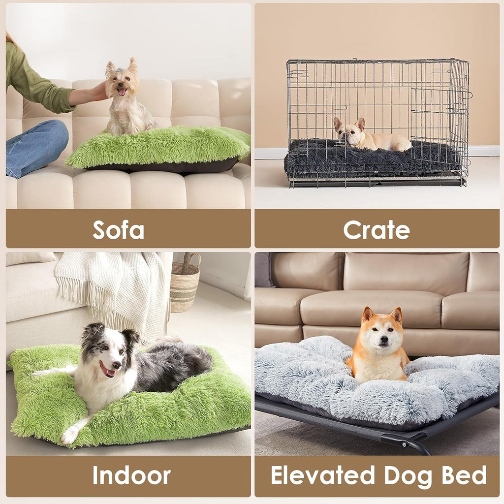 EHEYCIGA Fluffy Dog Crate Bed for Small Dogs, Plush Crate Pad, Green