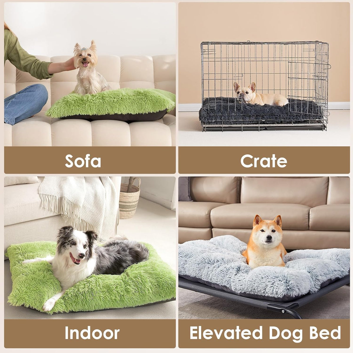 EHEYCIGA Fluffy Dog Crate Bed for Small Dogs, Plush Crate Pad, Green