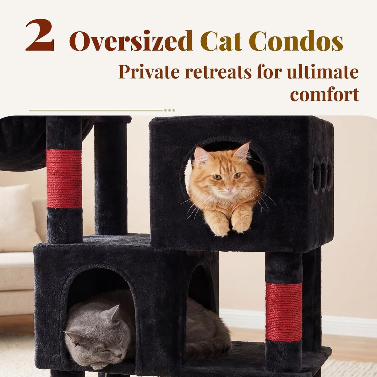 Hey-brother Cat Tree Tower with Stable L-Shaped Widen Base, Condo, MPJ086BR