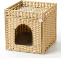 Cat Litter Box Furniture, Rattan Litter Box Enclosure Cabinet for Indoor Cats, Ventilated Covered Litter Box House, Decorative Litter Box Hider with Mat