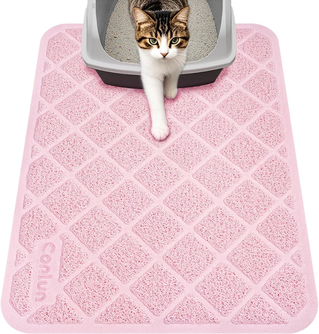 Conlun Cat Litter Mat Litter Trapping Mat, 24" x 17" Premium Durable PVC Grid Mesh with Scatter Control, Non-slip, Less Waste Cat Litter Box Mat, Pink