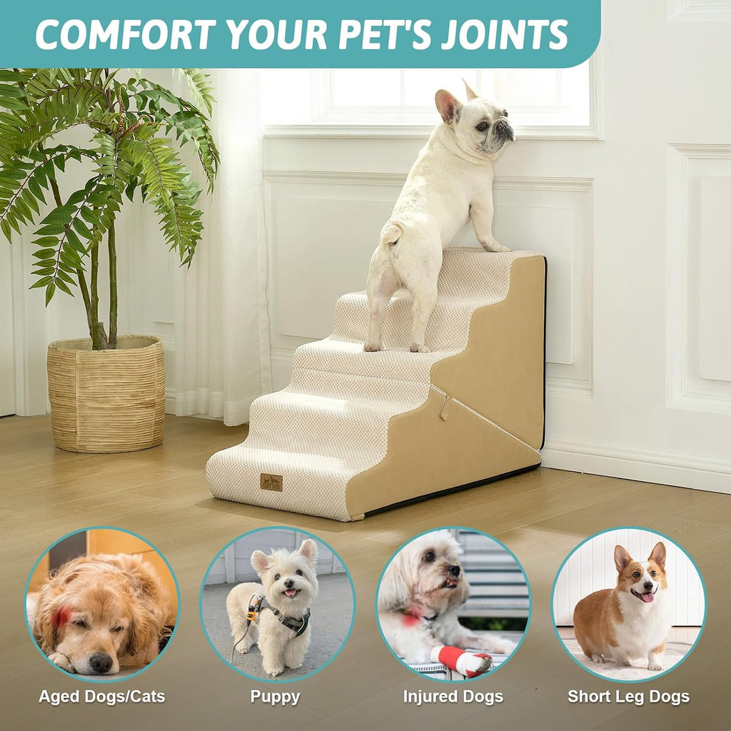 COZY KISS Dog Stairs for Small Dogs, 5-Step 2-in-1 Dog Steps,22.4" H