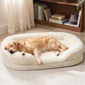 INVENHO Fluffy Orthopedic Dog Beds Large Sized Dog, XL Egg-Crate Foam Bolster Sofa Bed with Washable Removable Waterproof Cover, Fluffy Plush Faux Fur Dog Bed with Non-Skid Bottom