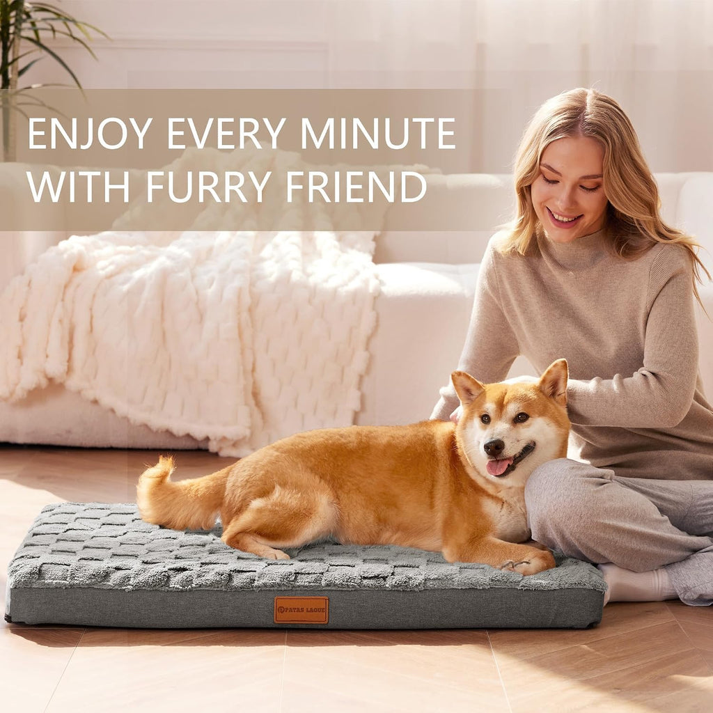 Patas Lague Orthopedic Large Dog Bed Washable Pet Crate Mat 42''X28'' Grey