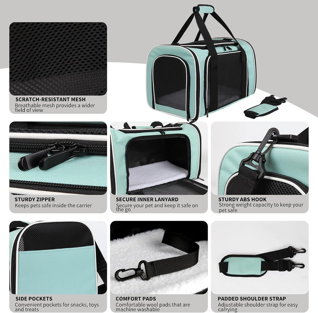 Carriers Soft-Sided Large Pet Carrier for Cats Dogs Small Animals Up to 25Lbs,Top Load Carrier,Ventilated Design,Portable Cat Carrier Airline Approved(X-Large,Green)