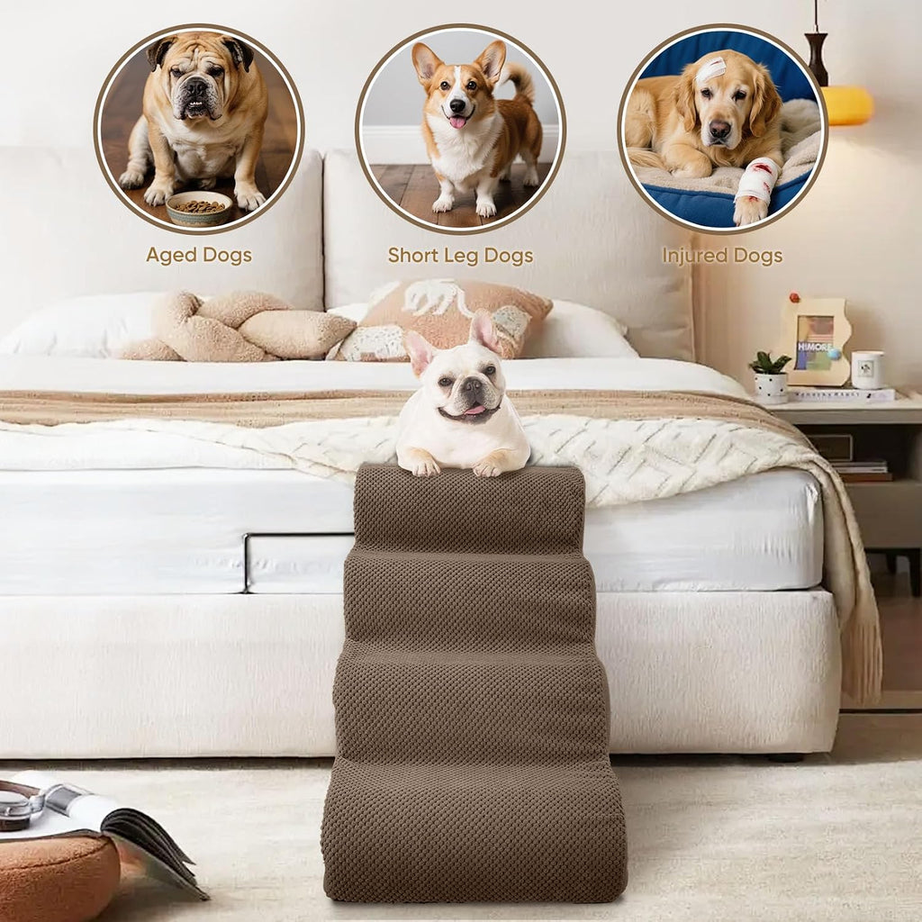 PAWSCRAT 4-Step Pet Stairs for High Beds & Sofas, 19.6''H Dog Stairs, Brown