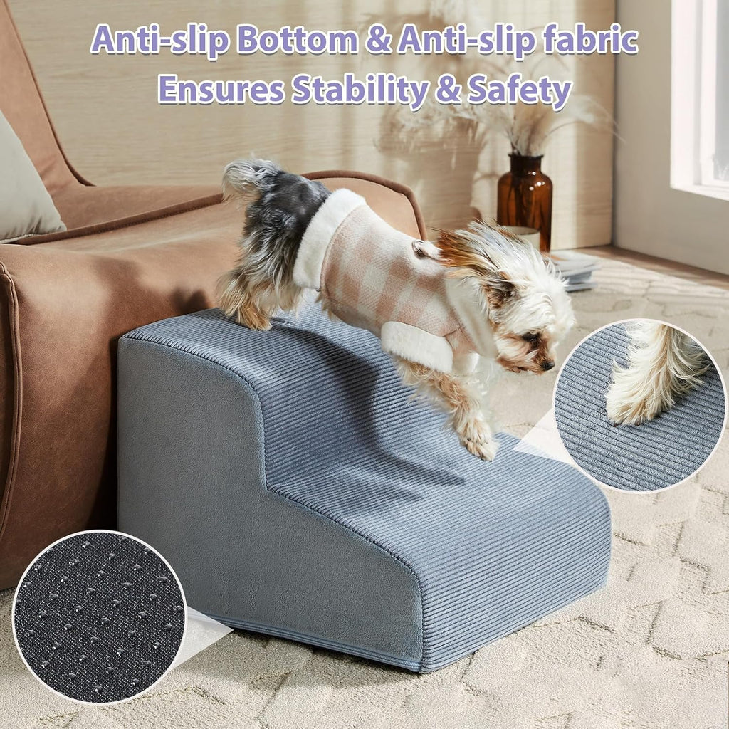 LEXTRO Dog Stairs for Small Dogs, 3-Steps Dog Ramp for Bed and Couch, Pet Stairs with Highly Supportive Foam and Non-Slip Bottom, Dogs Steps for Cat & Doggie (High 15.7 Inch)
