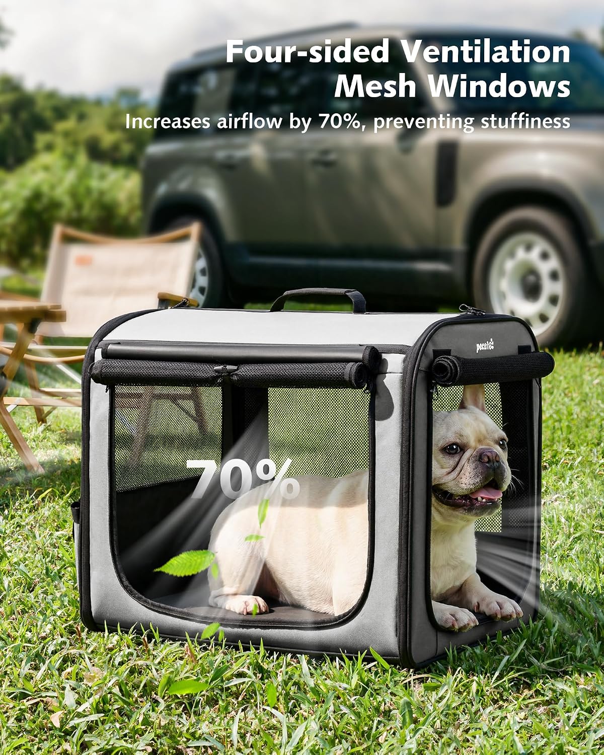 Dog Car Carrier Light Weight 24×17.7×20.5in, Foldable Dog Carrier, Gray