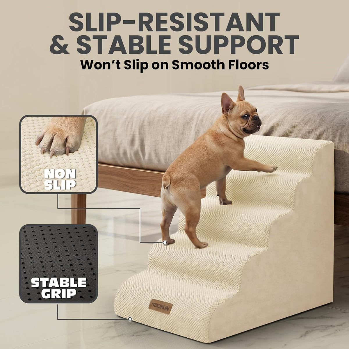 Miorun Dog Stairs for High Beds, 24.5" Foam Pet Ramp Step for Small Dogs