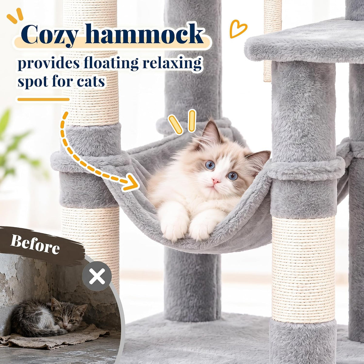 Hey-brother Cat Tree, Multi-Level Sisal Covered Scratching Posts, MPJ050W