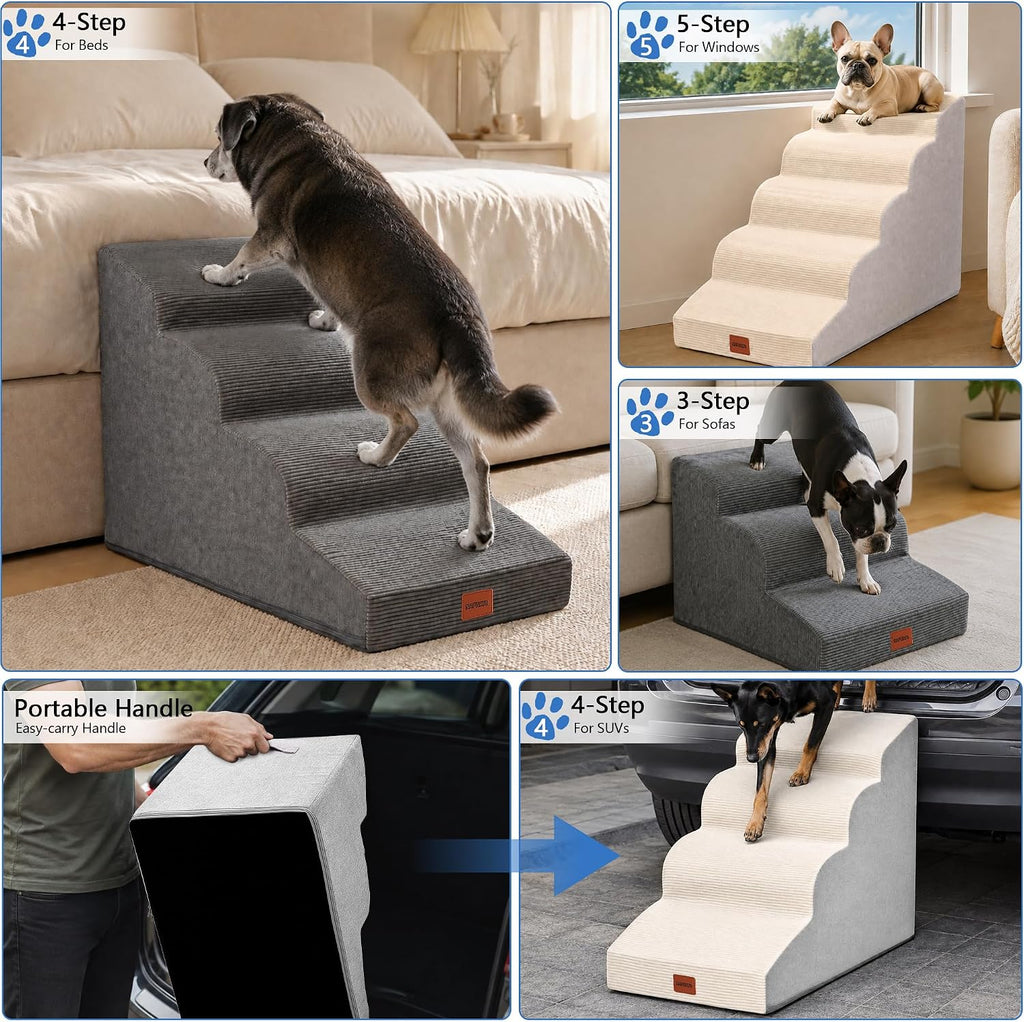 5‑Step Curved Dog Stairs 22.6" H,Large Dogs,High Bed & Car Access