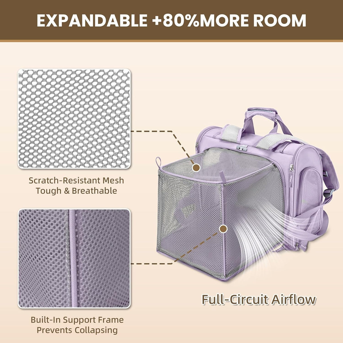 Lollimeow Expandable Large Cat Carrier Backpack, Supports up to 22 lbs