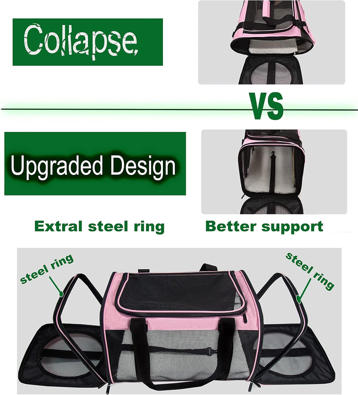 Soft-Sided Pet Carrier for Cats Small Dogs of 15 Lbs Medium Pink