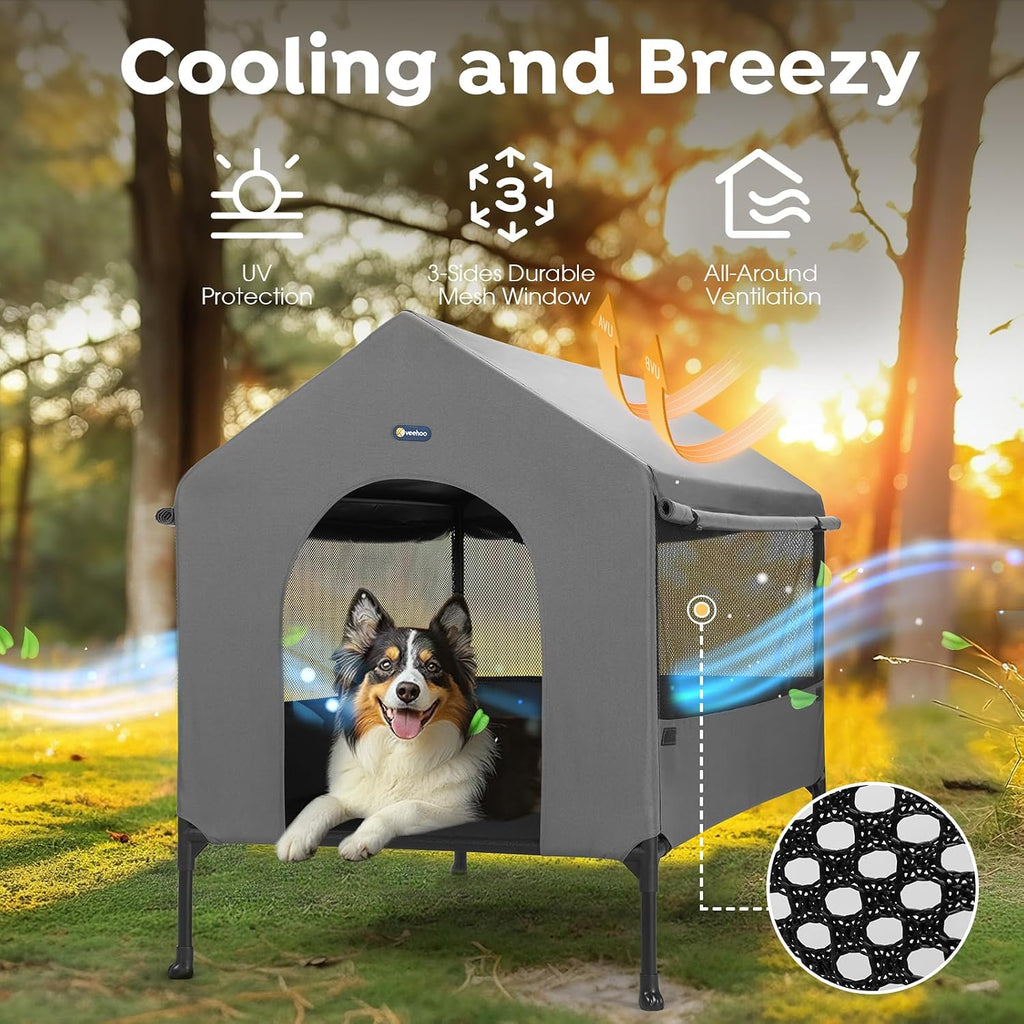 Veehoo 29" Dog House, 2-in-1 Small Dog House Outdoor Indoor Weatherproof